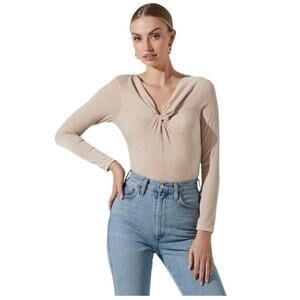 Astr the label  Reese metallic twist front bodysuit beige silver size medium